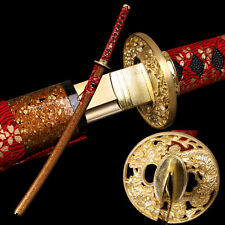 Japanese Red Samurai Sword Katana 1095 Carbon Steel Full Tang Sharp Dragon Saya picture