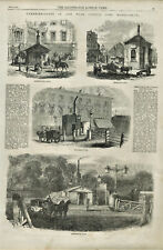 Antique B&W Illustrated Print Turnpike Gates Islington & City Road London 1864 picture