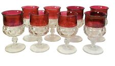 King's Crown Goblet Clear Ruby Flash Edge Vintage Indiana Glass Set Of 8. 5.5” picture