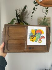 Vintage MCM Serving Tray With Tile Cheese Charcuterie Board Hardwood Taiwan  picture