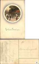 Birthday vintage postcard ~ Meissner & Buch draft horse yoke c1910 to Swigart picture