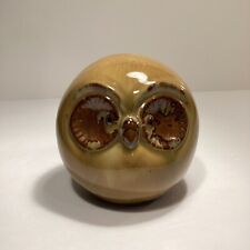 Vintage Large Big Eye Owl Head Round/Ball/Roly Poly Ceramic Brown Glazed Pottery picture
