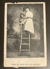 Early Vintage Postcard Romance This is Love At Its Height Up a Ladder Kissing   picture