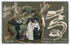 c1910's Valentine Young Ladies Heart Cupid Angel Darts Posted Antique Postcard picture