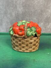 Vintage  Ceramic Red Strawberry Jam Jar Basket Lid  4” picture