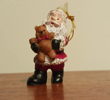 Vintage Miniature Resin Santa with Teddy Bear Figurine Ornament picture