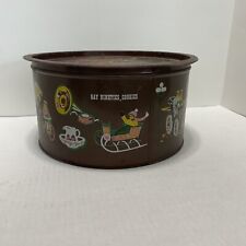 Big Cookie Tin Round Vintage Brown Color 1970s Cookie Tin Gay Nineties Graphics picture