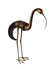 Vintage Brass & Wood Crane Heron Figurine MCM Egret Brown Tall Decorative 15