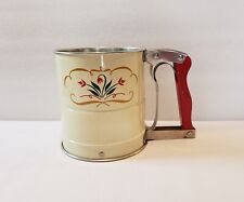 Androck Handi-I-Sift Metal 3 Screen Flour Sifter Cream Color Red Tulips Handle picture