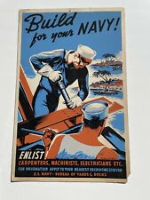 1942 Authentic WWII Recruiting Screen Print Sign- Build For Your Navy Enlist picture