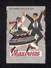 Vintage Matchbox Label Polish / Czech ? Mazovia Couple Dancing c1950's-60's picture
