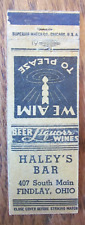 FINDLAY, OHIO MATCHBOOK COVER: HALEY'S BAR 1940s EMPTY MATCHCOVER -D picture