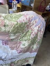 Vintage Beautiful 84”x84”~ COZY SAGE GREEN PINK PURPLE RED COTTAGE ROSE QUILT picture