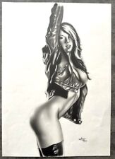 Signed Original Augusto Ramalho Naughty Rogue Pencil Commission  11.5X16.5 picture