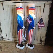 Vintage Blow Mold Uncle Sam Patriotic Flag Lighted Union New Old Stock PAIR picture
