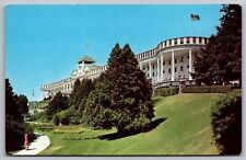Michigan Mackinac Grand Hotel American Flags Summer Motel Inn Vintage Postcard picture