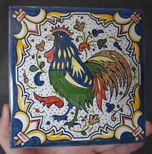 FABULOUS PORTUGUESE SIGNED ORIGINAL HND PTD ROOSTER MOTIF TILE #7 OF 8 AVAILABLE picture