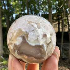 195g  Natural Cherry Blossom Agate Quartz Sphere Crystal Energy Ball Reiki Decor picture