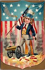 1908 Child UNCLE SAM cannon /firecrackers July 4th TUCK Postcard JC4 picture