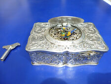 Vintage German Singing Bird Box Musical Automaton Silver Metal Case With Key picture
