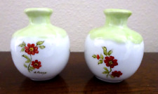VINTAGE SIGNED L. PERRY HAND PAINTED FLORAL PORCELAIN SALT & PEPPER SHAKERS picture