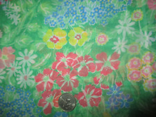 SHEER Vintage MULTI-COLOR FLOWERS On GREEN 1970's COTTON Fabric - over 6 yd picture