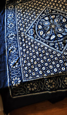 Indigo Blue Tie Dye Shibori Floral Tablecloth 74”x 90” picture
