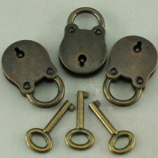 3 Pcs Antique Padlock Lock and Key Old Vintage Style Metal With Bronze Finish picture