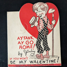 Vtg Valentine Card DieCut Strange Farmer With Hoe “Ay Tank Ay Go Home 