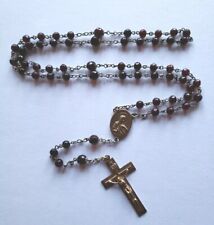 Vtg Garnet Red Glass Rosary Beads 19 3/4 Inch Jesus Mary Medal Crucifix 1 3/4 picture