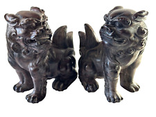 Vintage Pair  2 PC Bronzed Colored Resin Foo Dogs Feng Shui Bookends /Figurine picture