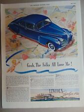 1941 LINCOLN Zephyr V-12 Blue vintage art print ad picture