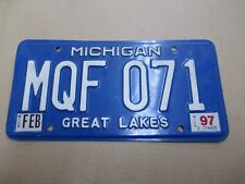1997 FEB. Michigan License Plate (MQF-O71) Blue-White Great Lakes Plate picture