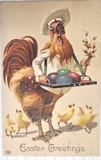 Vintage Easter Postcard Dressed Chicken With A Tray Of Colorful Eggs picture