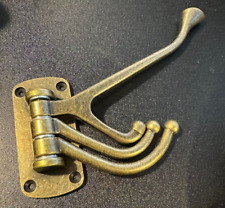Antique Brass Triple Swivel Swing Coat Hooks Wall Mounted Set Solid Vtg 4 Hook picture