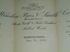 1919 WINSLOW BROS. & SMITH Co. Norwood MA Sheep, Calf, Kid Leather, LETTERHEAD picture