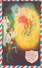 Patriotic Embossed July 4th Antique Postcard People Large Firework Exploding picture