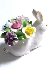 VTG LOVELY ROYAL DOULTON BONE CHINA Rabbit Potter Figurine CAPIDOMONTE FLOWERS picture