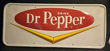 Vintage Advertising Dr. Pepper Soda Sign, Embossed Minty Org. Green Back NOS 28
