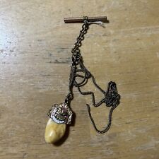 Antique Loyal Order Of MOOSE Tooth Ruby Eyes Gold Filled Enameled Watch Fob picture