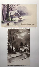 Vintage 1930’s Christmas Postcard 2 Lot Fox Paris Glitter Church Dutch New Year picture
