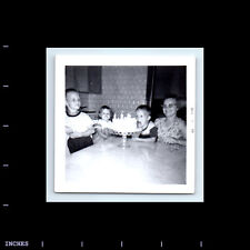 Vintage Square Photo WOMAN BOYS AND GIRL WITH BIRTHDAY CAKE 1959 picture
