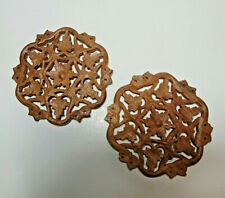 Hand Carved Wooden Trivet Made in India Footed Approx 6” Diameter Set of 2 picture
