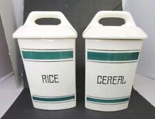 Antique Staffel Germany Art Deco Style Green Off White Kitchen Canisters picture
