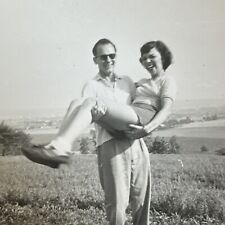 VINTAGE PHOTO man carrying woman boyfriend girlfriend lovers 1950s Romantic picture