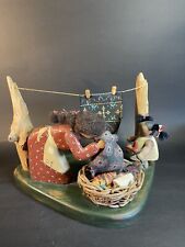 Vintage Wood Carved Diorama Laundry Scene Mother & Child Signed Phil ‘91 picture