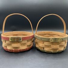 Longaberger Baskets Handwoven Signed Christmas Cookie Baskets Red/Green 1985 Set picture