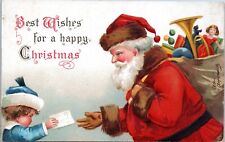 Christmas Postcard- Shy Child Gives Letter to Santa - 1907 Ellen Clapsaddle picture