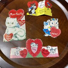 Vintage Die Cut Sparkly Valentine Greeting Cards 1960’s Lot Of 4 Assorted Kitten picture