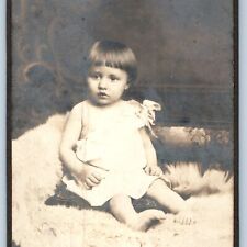 c1900s Berlin, Germany Adorable Little Girl Sitting on Fur CdV Photo Card H28 picture